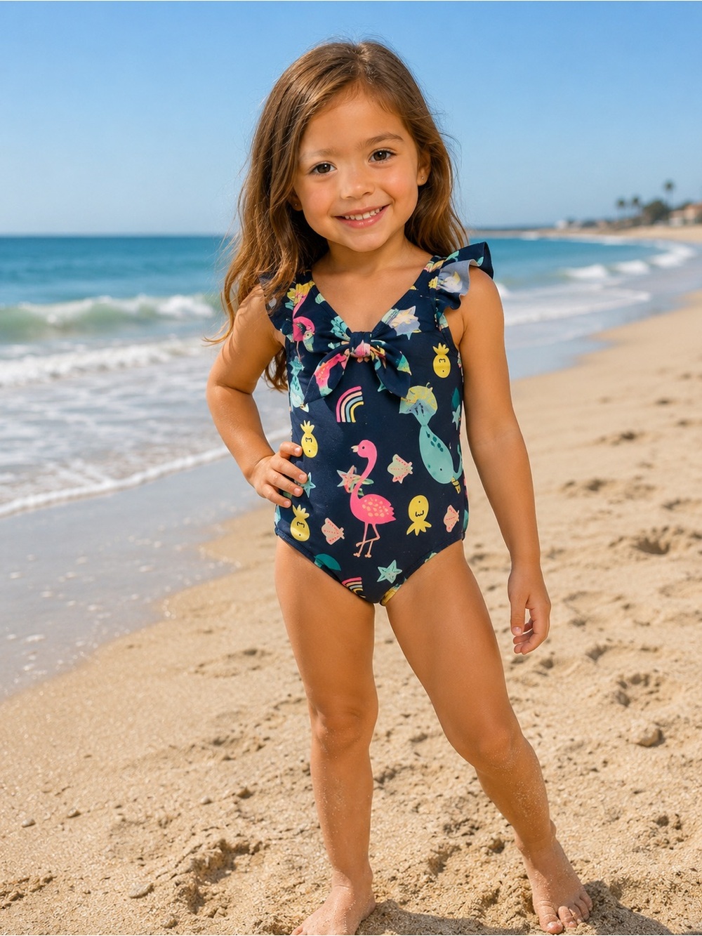 Carter's Navy One-Piece Swimsuit with Bright Tropical Print